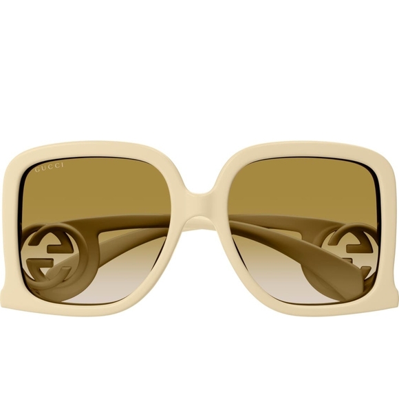 Gucci Designer New Ivory Brown Square Sunglasses Japan - Picture 7 of 8